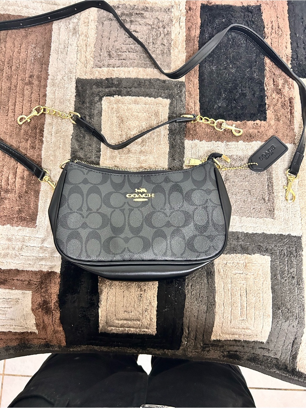 Coach Black Signature Canvas Crossbody with Gold Hardware